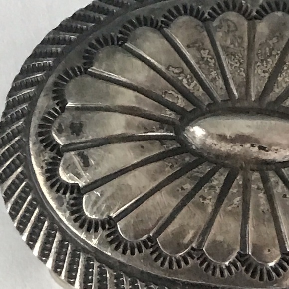 Leather Belt Signed Concho Navajo Buckle Jennie Blackgoat Genuine Silver Brown - Picture 5 of 16